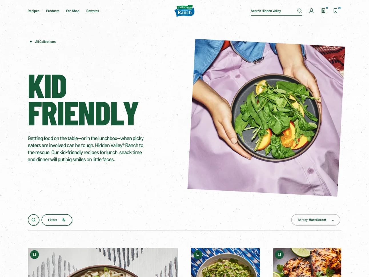 Hidden Valley Ranch Kid Friendly recipe collection page, written for parents feeding picky eaters.